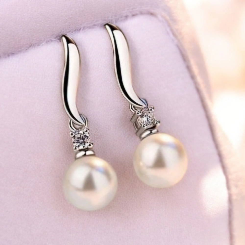 NEW 925 Silver Diamond Pearl Earrings